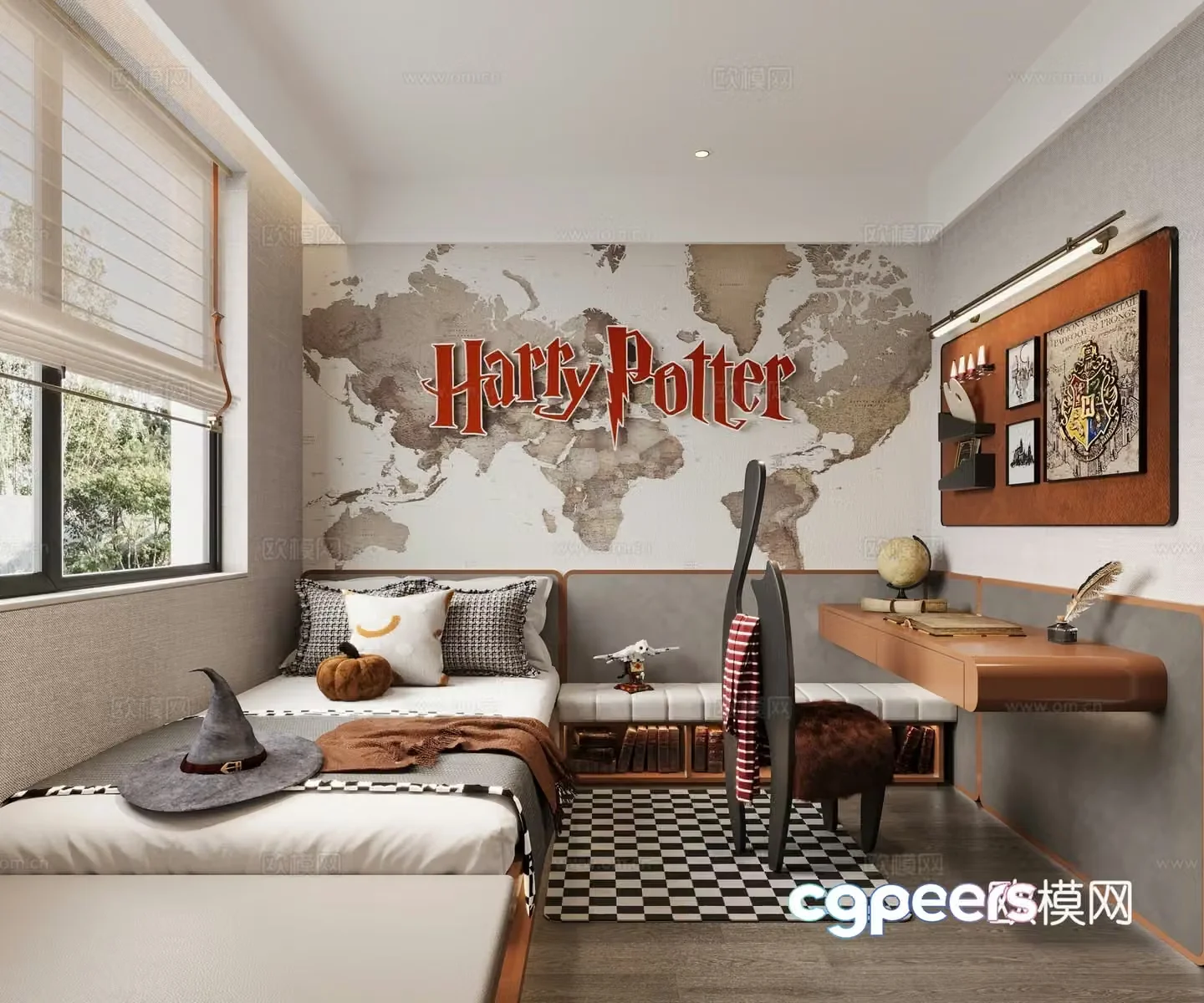 Children’s room Harry Potter Ornaments Single chair Bedding Wall decoration Stool Desk Pillow 3D Model