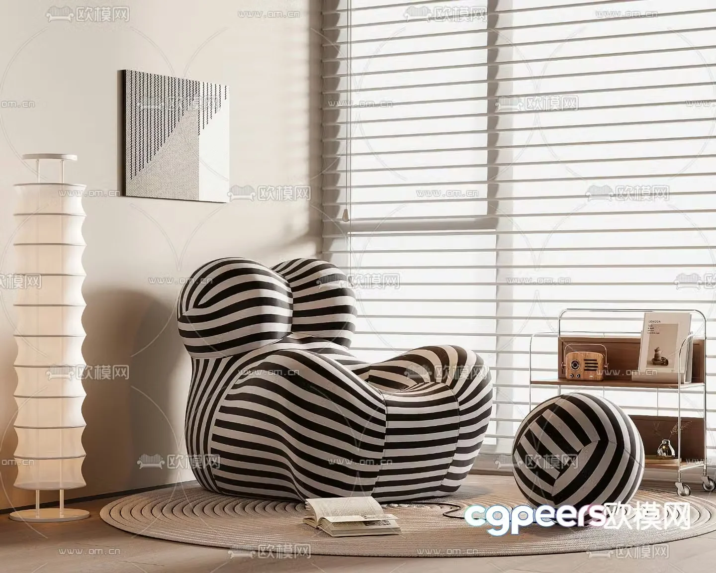 Striped mother chair beanbag 3d model