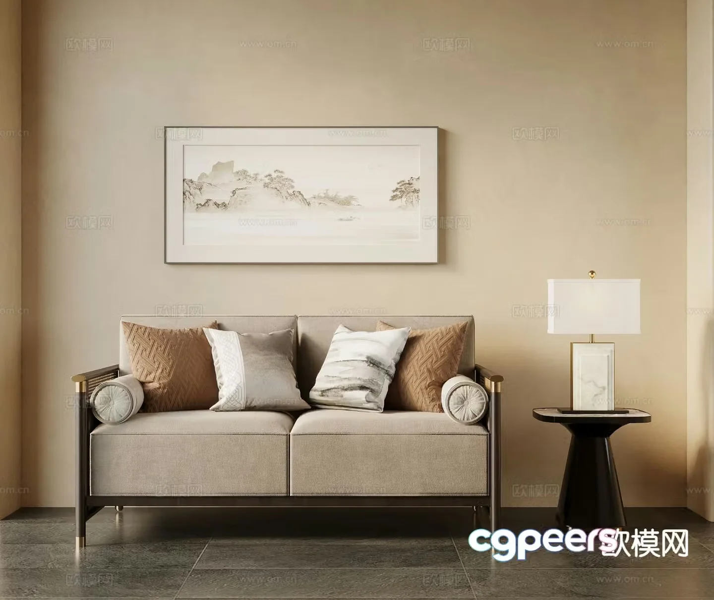 New Chinese style double sofa 3d model