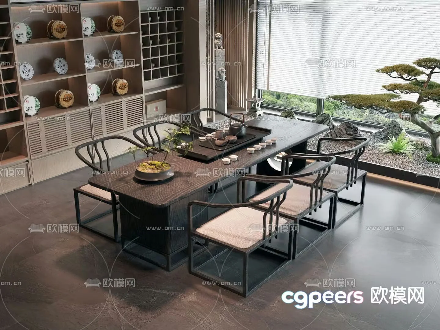New Chinese style tea table and chairs solid wood tea table and chairs 3d model