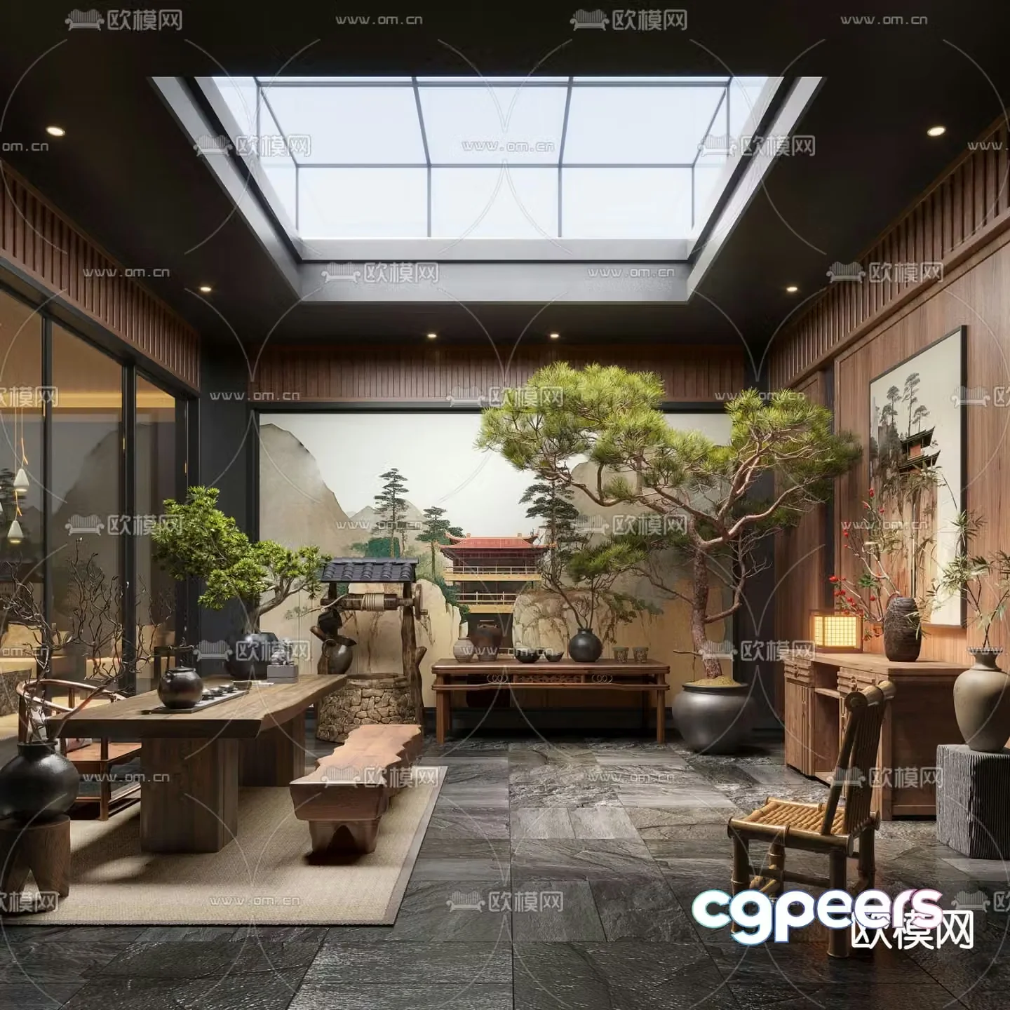 New Chinese Zen Patio Indoor Landscape 3D Model