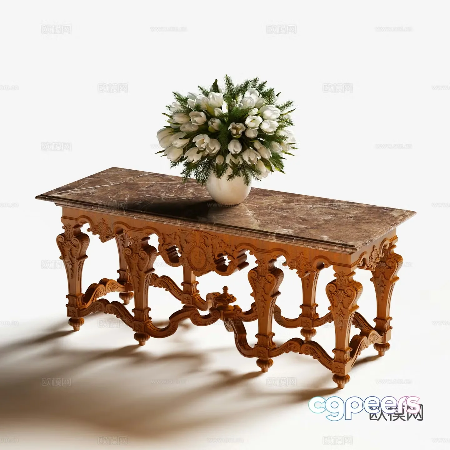 American style end view table 3D model