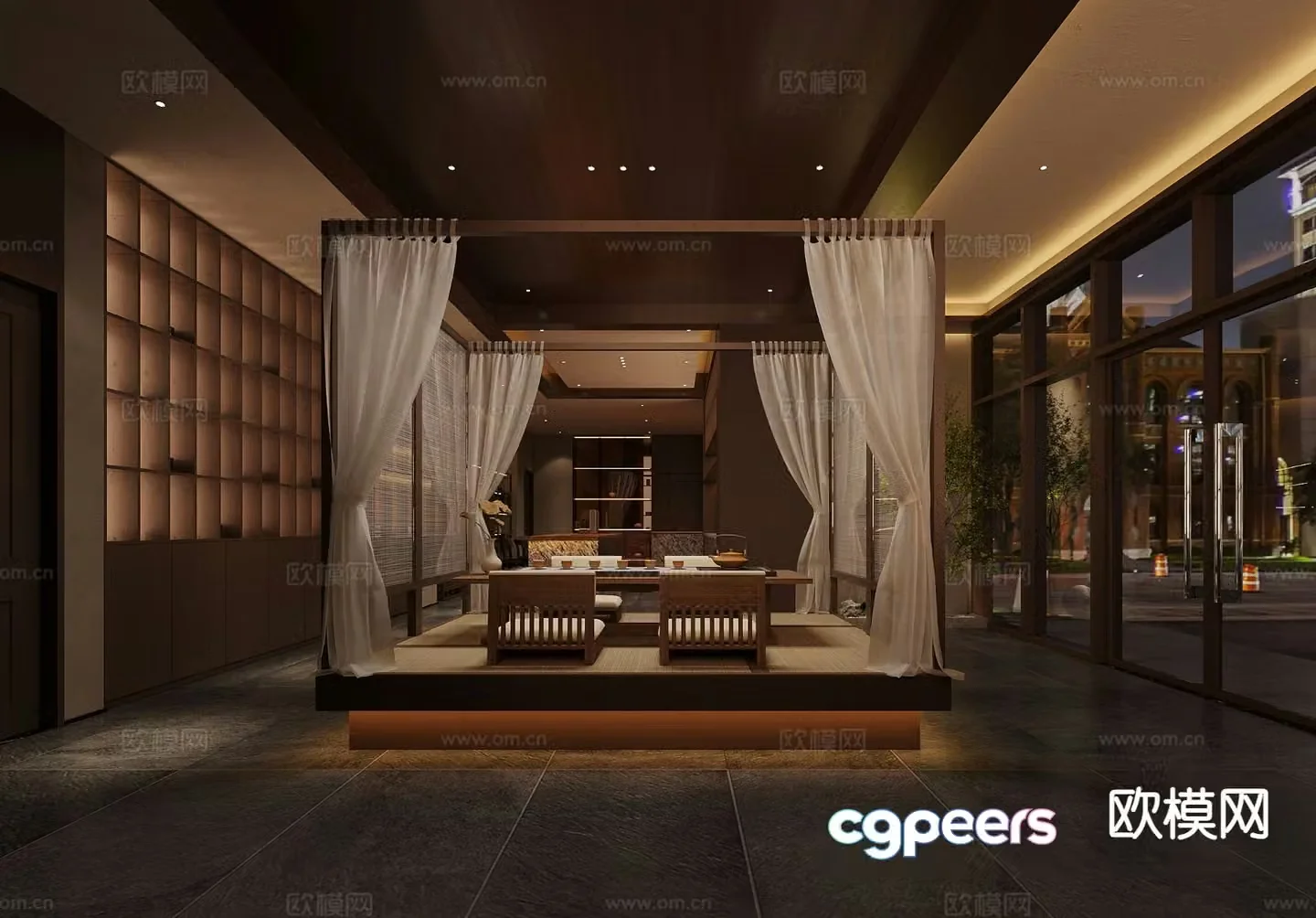 New Chinese Tea House Club Tea Room 3D Model