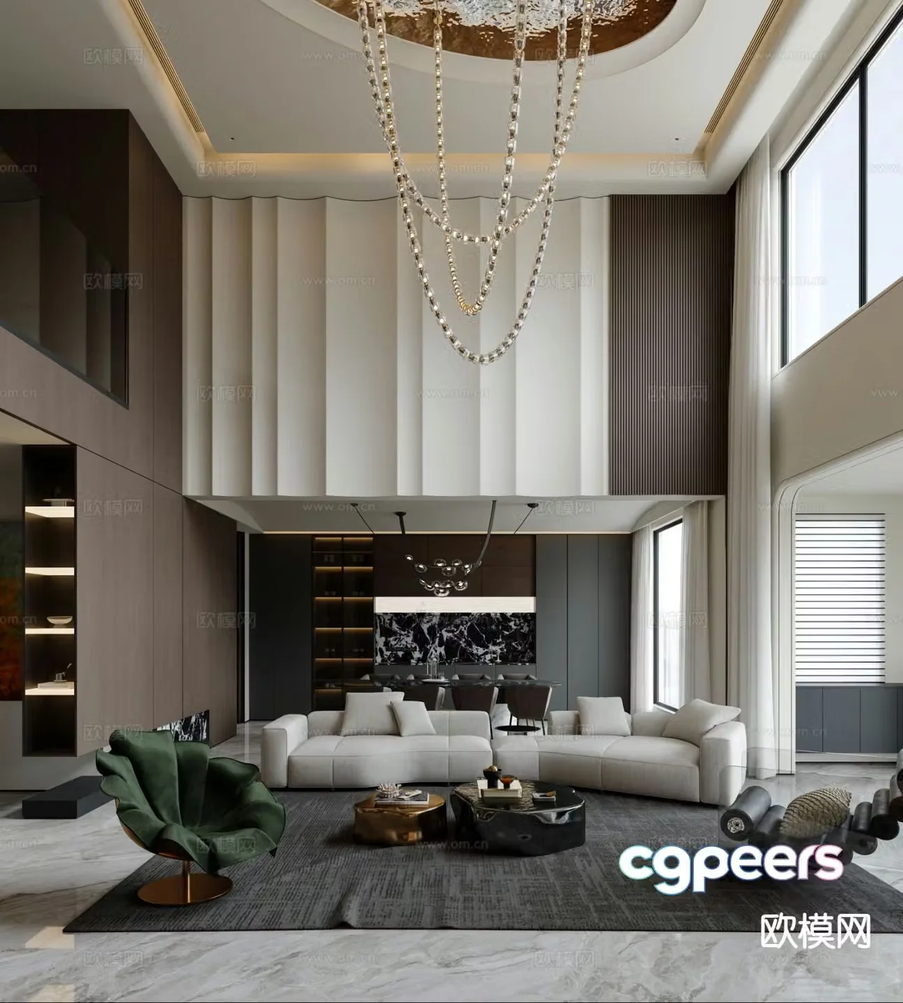 Italian style villa living room villa lobby 3D model