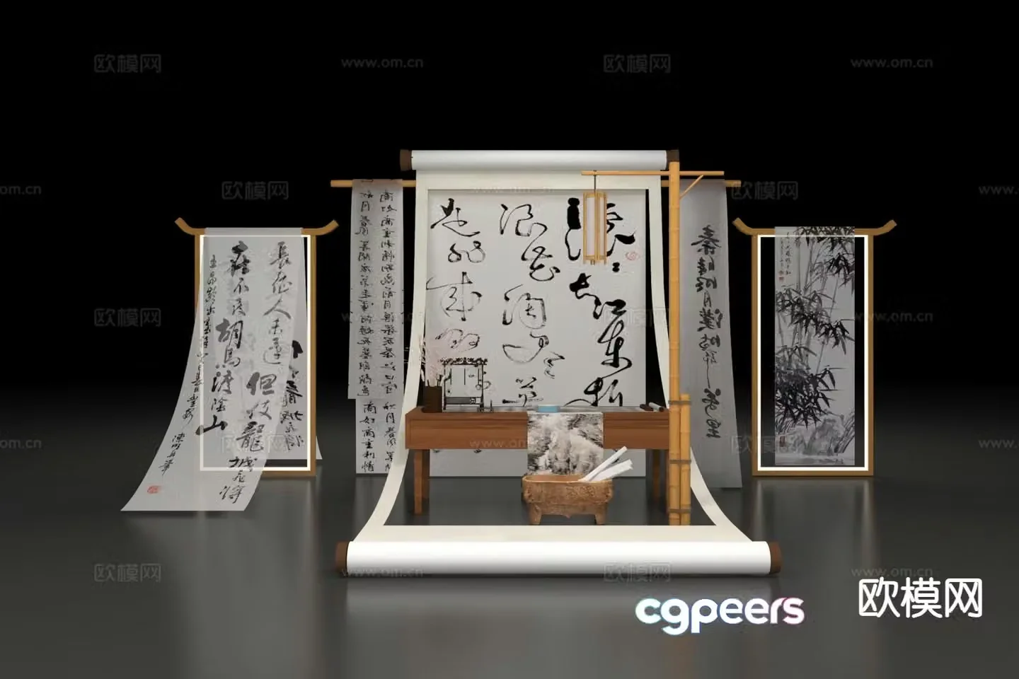 New Chinese style art display calligraphy painting and calligraphy 3D model