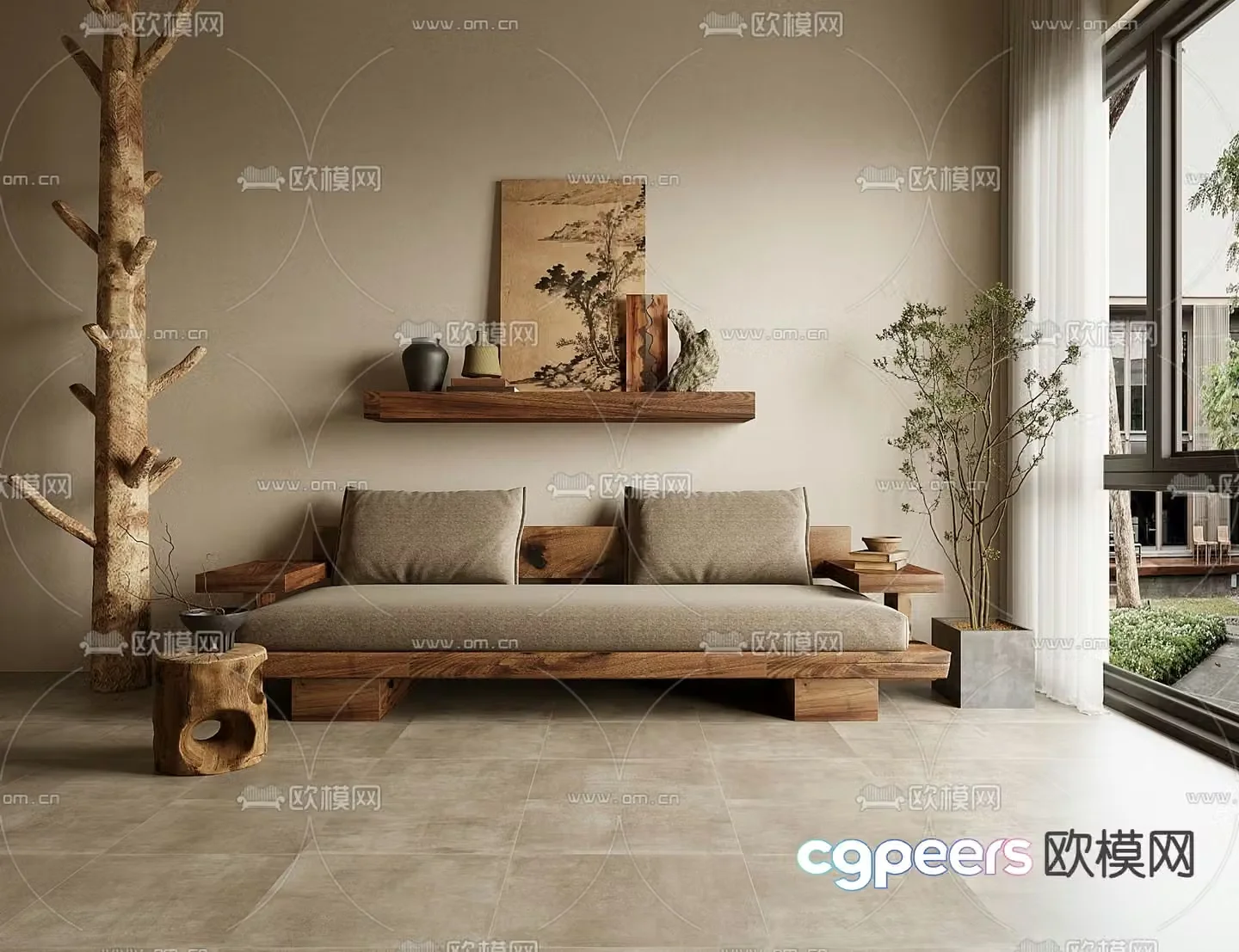 Wabi-sabi style sofa double sofa 3d model