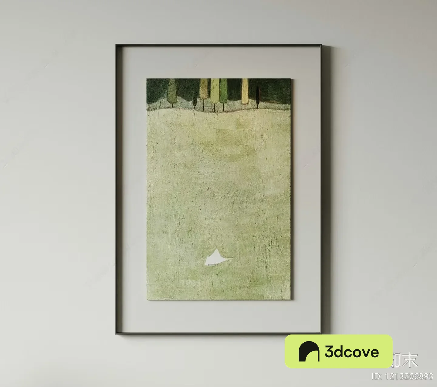 A Framed Painting Of A Field With Trees In The Background