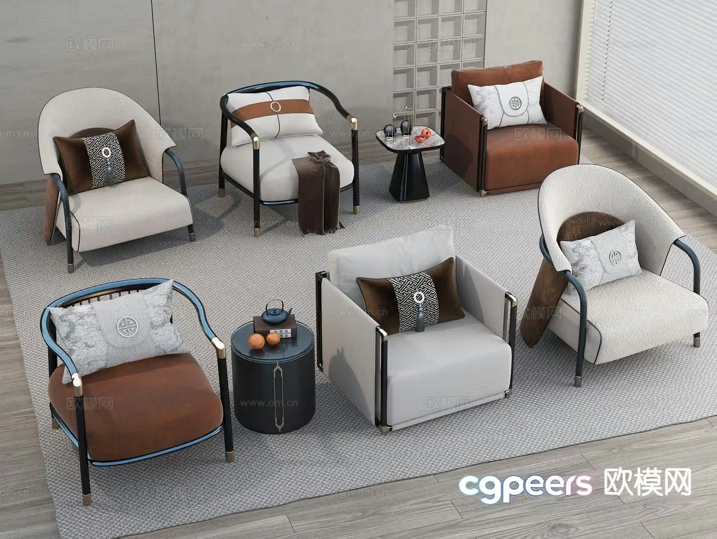 New Chinese style leisure chair sofa chair single chair 3d model