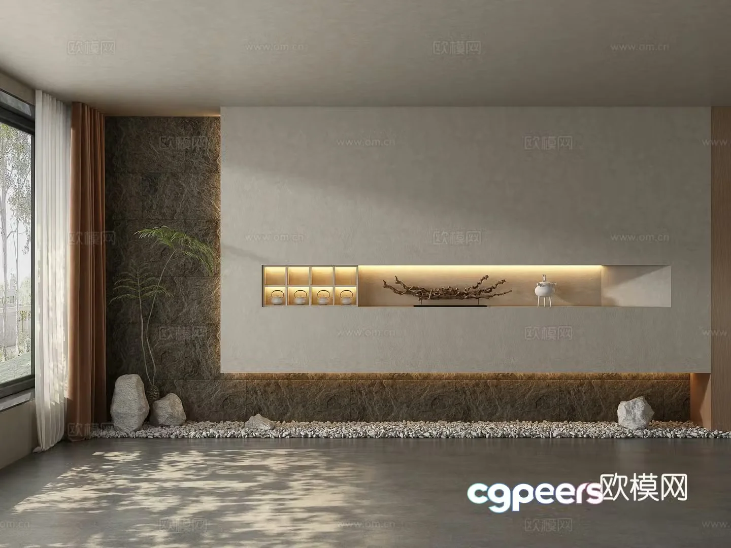 Modern tea room background wall 3d model