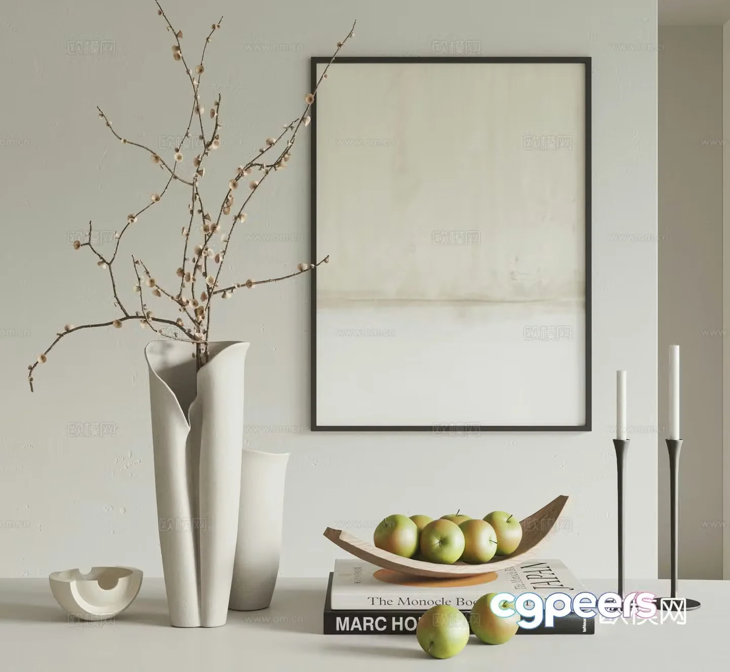 Wasabi wind ornament combination cream ornament fruit plate vase pottery candle hanging painting 3d model