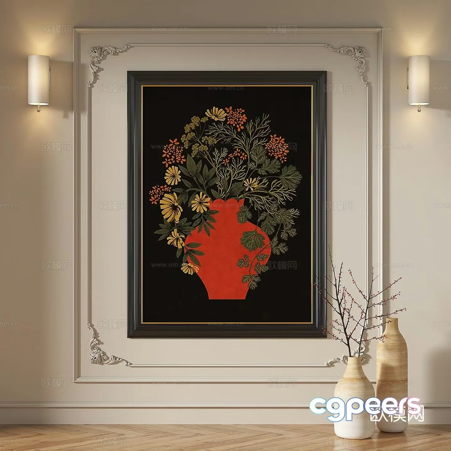 French retro medieval European classical abstract decorative painting 3d model