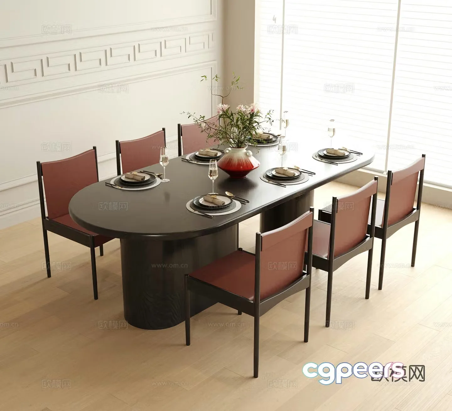 Modern dining table and chair 3d model