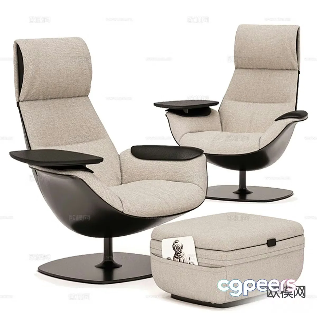 Single sofa footrest office chair 3d model