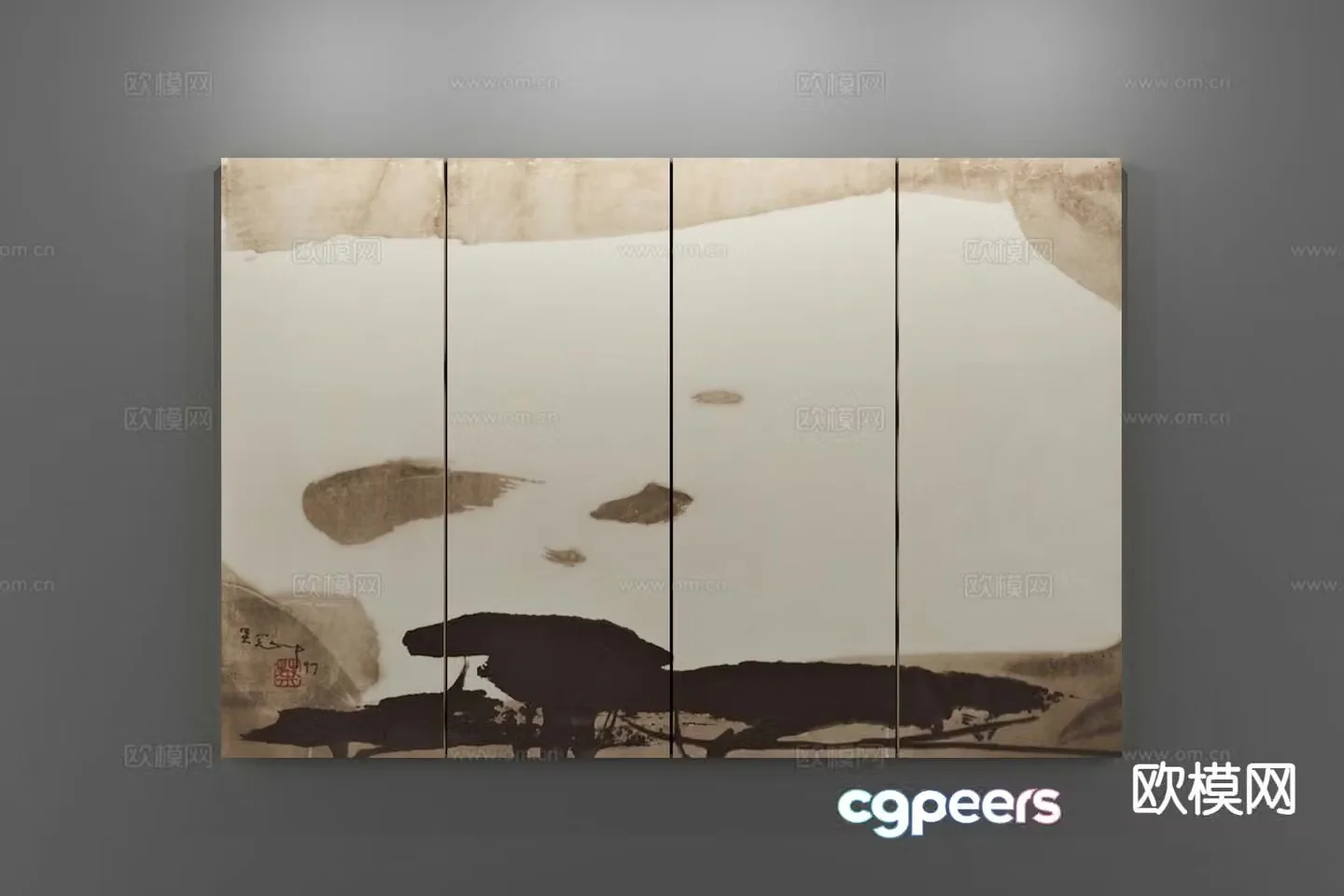 New Chinese style decorative painting combination painting abstract painting 3d model