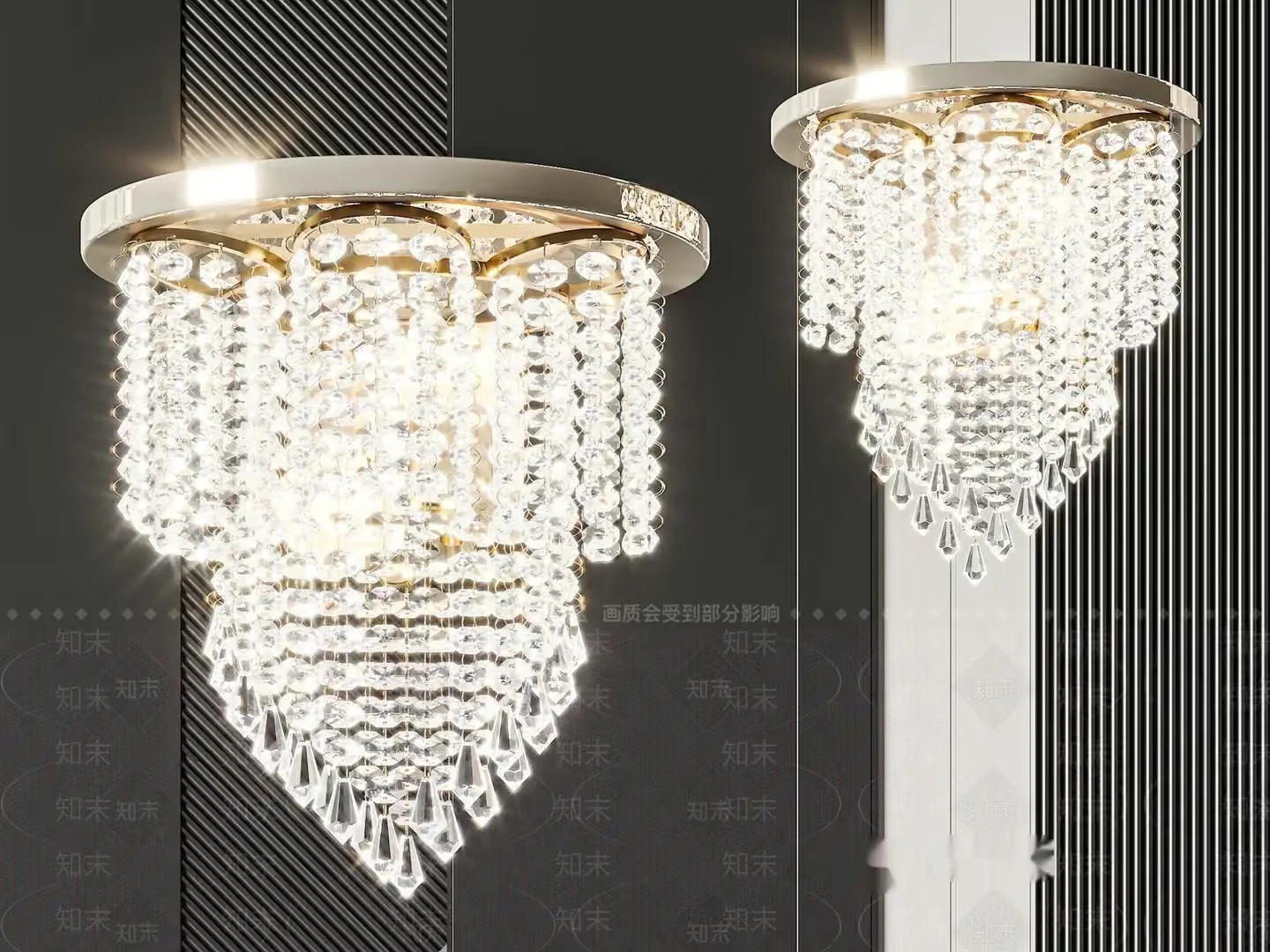 Modern Crystal Light Fixture 3D Model – 1956 – VRAY Render