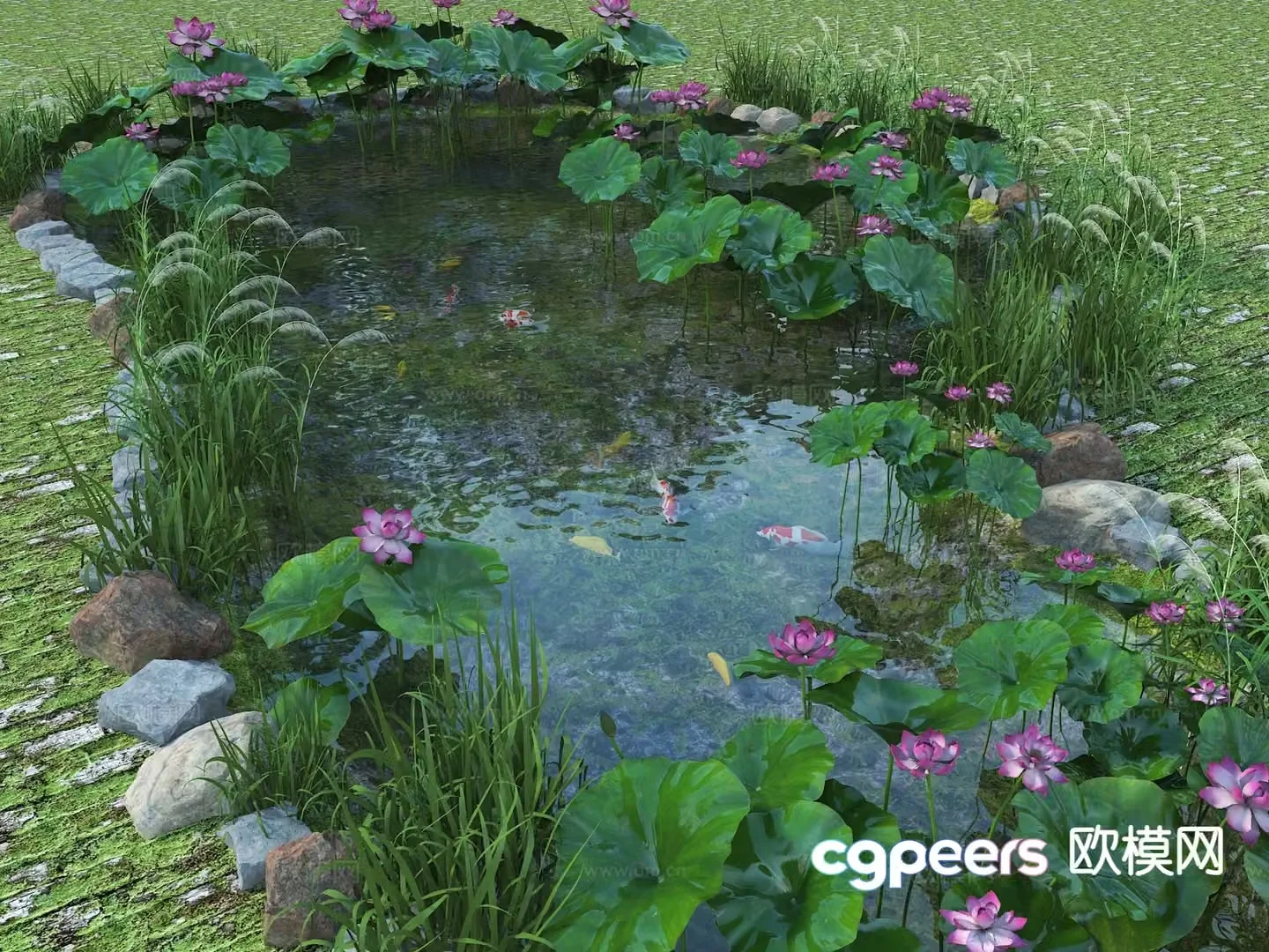 Landscape pool lotus pond 3d model