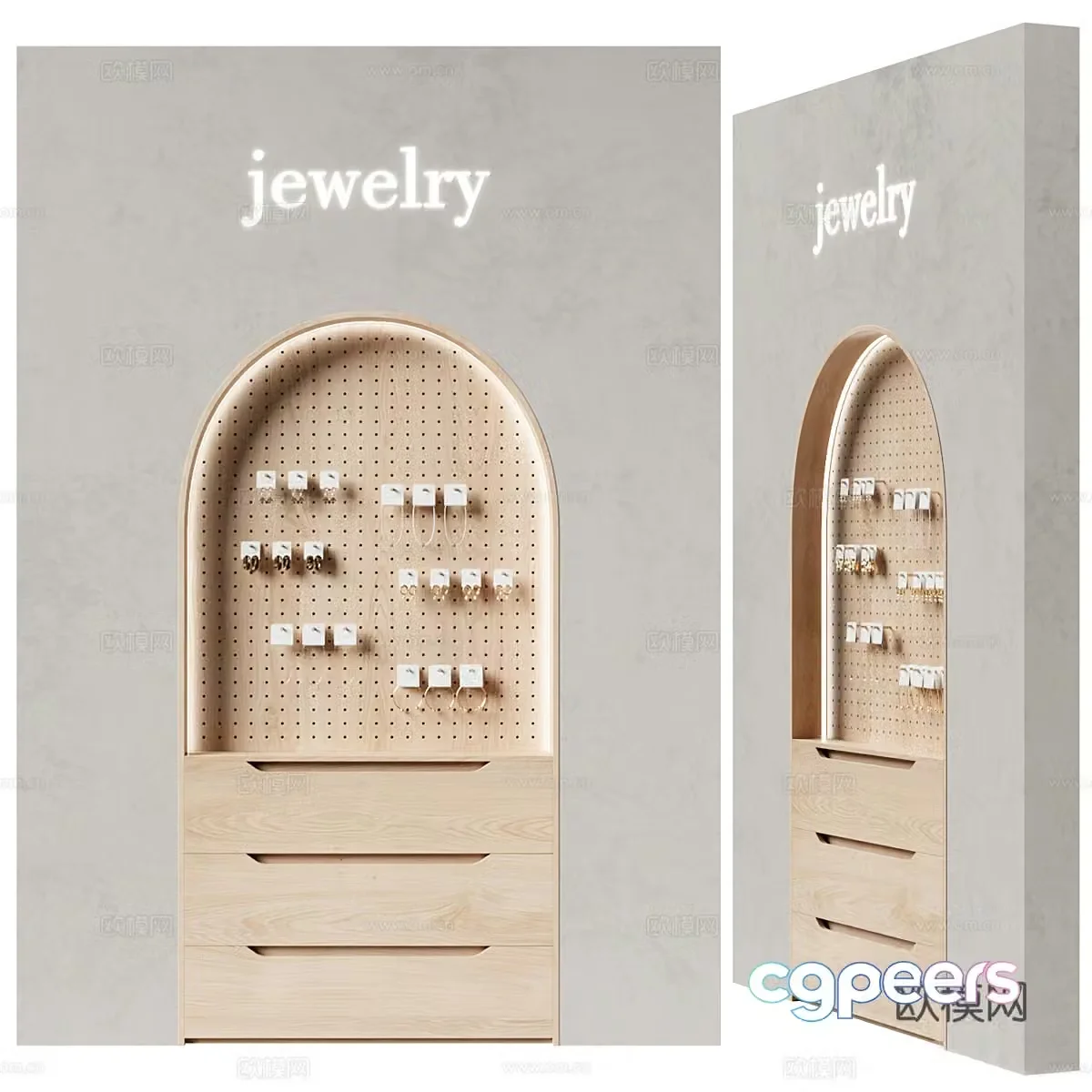 Modern cream style jewelry display cabinet 3d model