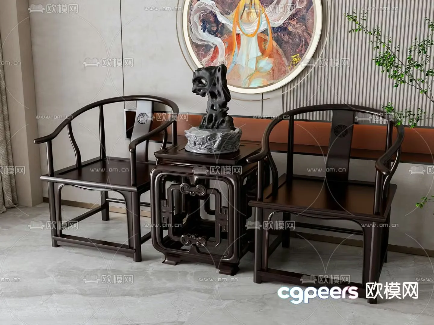 New Chinese style chair armchair table 3d model
