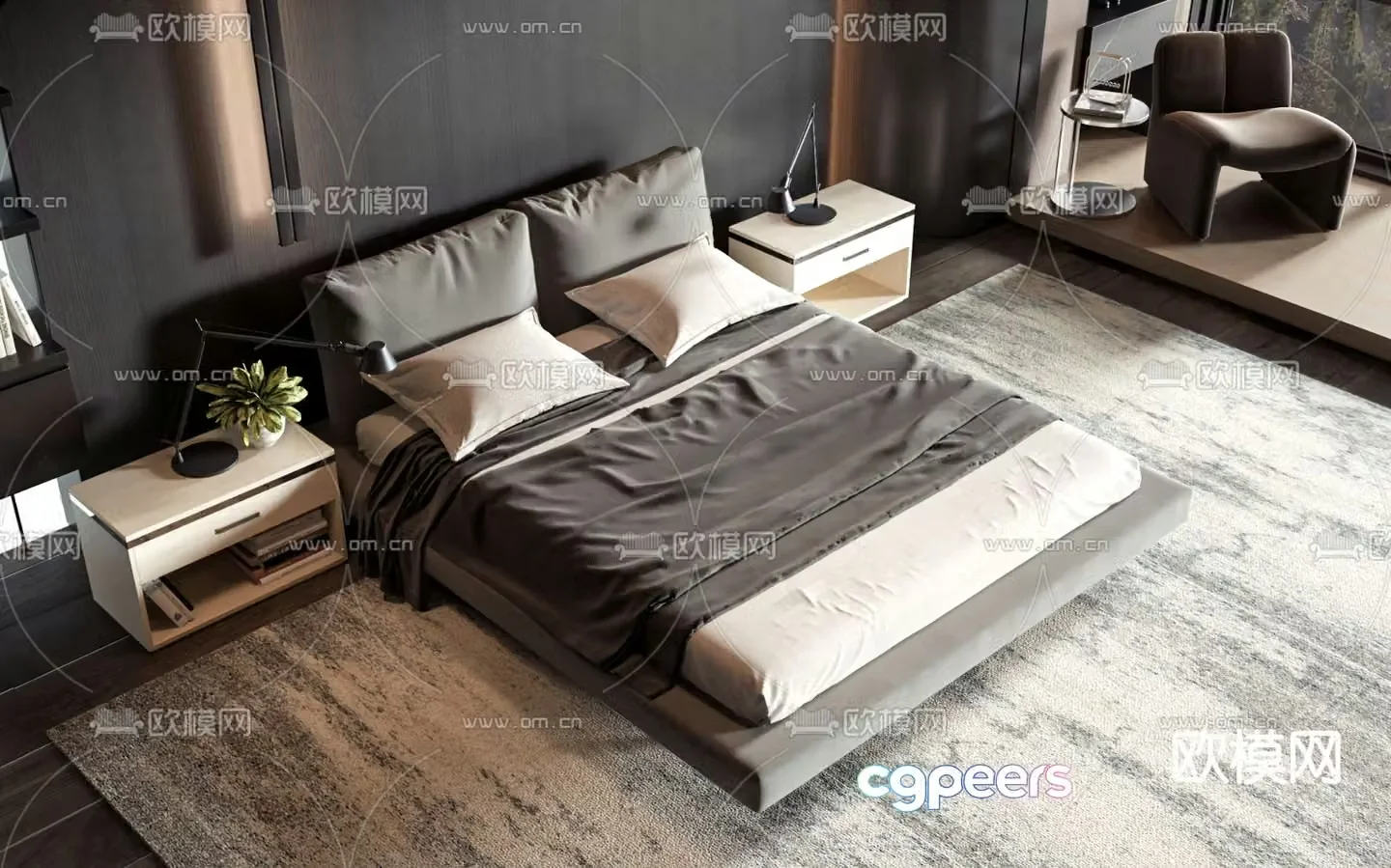 Commercial bed double bed 3d model