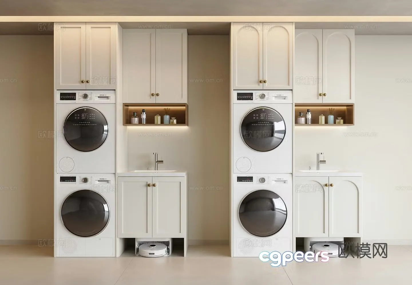 French medieval washing machine cabinet balcony washing machine cabinet balcony washing and drying set washing machine 3d model