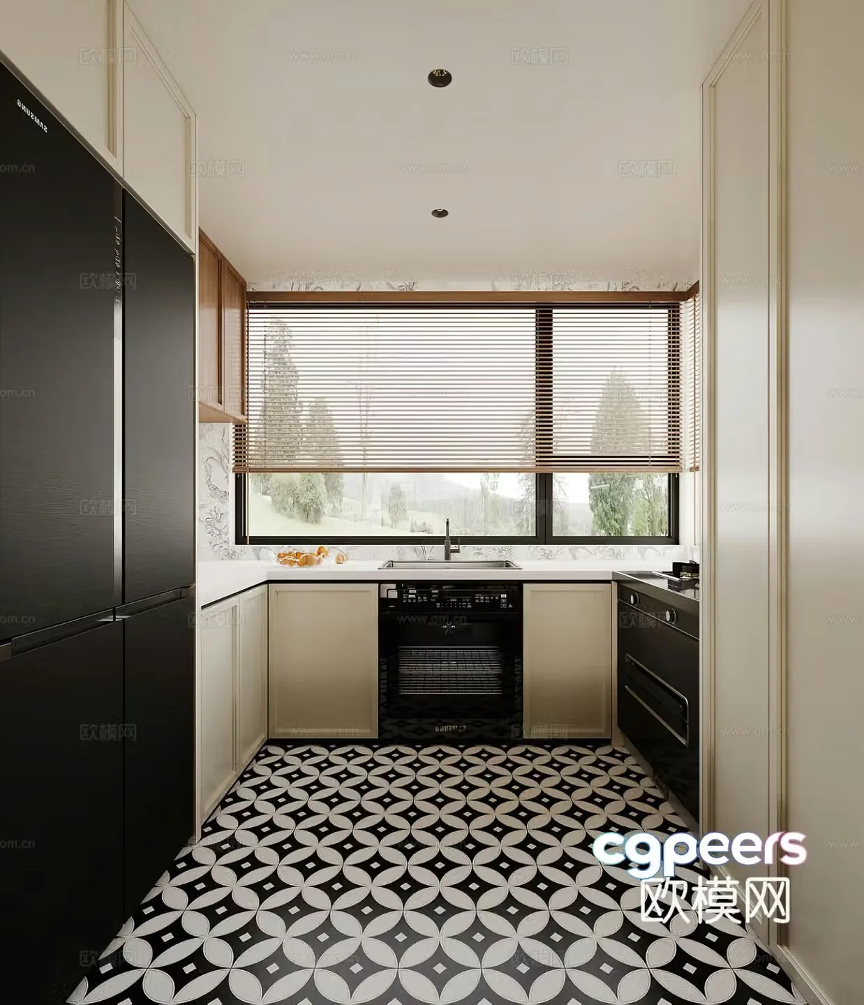 French kitchen cabinet refrigerator retro kitchen medieval style kitchen integrated stove integrated stove 3D model