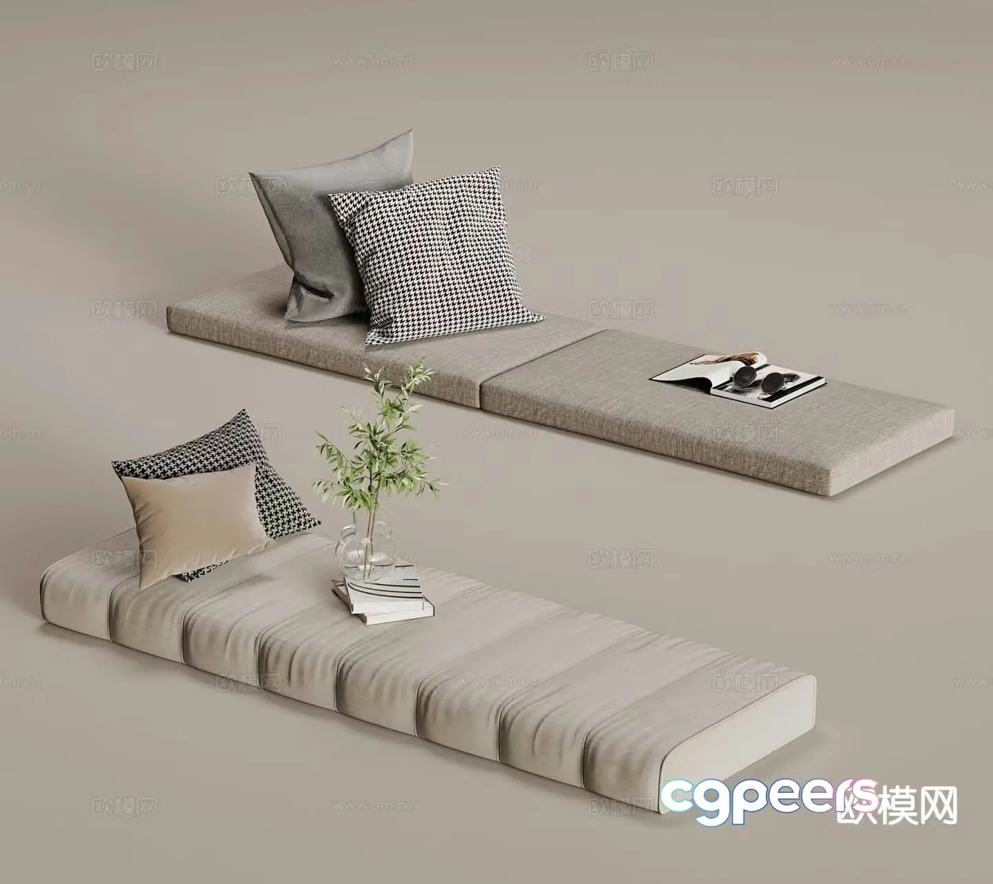 Modern bay window seat cushion 3d model