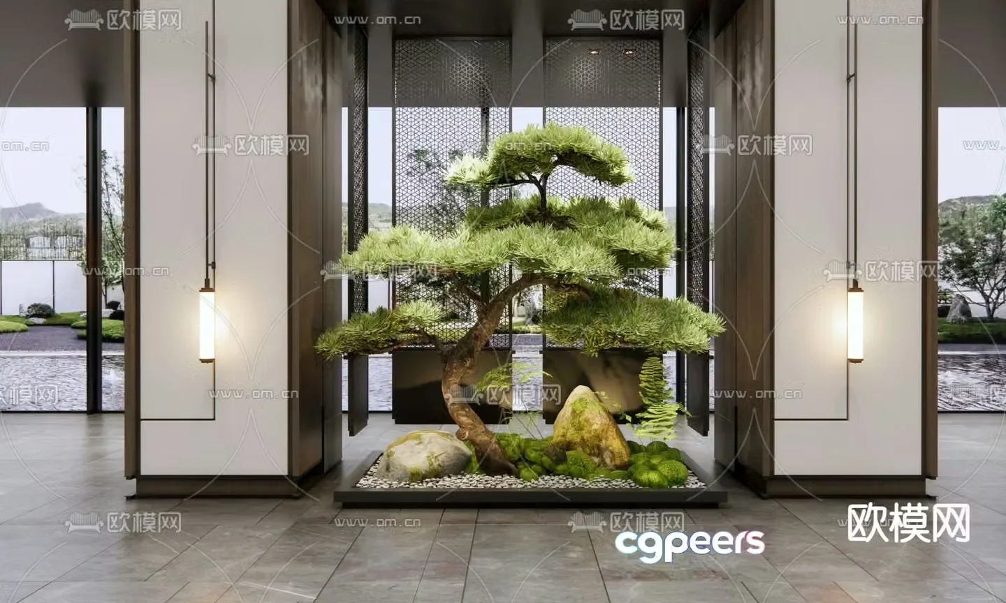 New Chinese style landscape pine tree landscaping 3D model