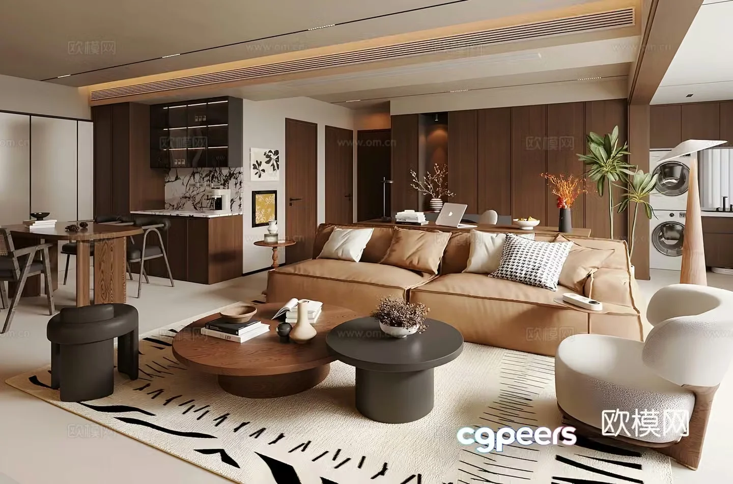 Middle style living room large apartment living room Wavizu Living room horizontal living room sofa coffee table 3D model