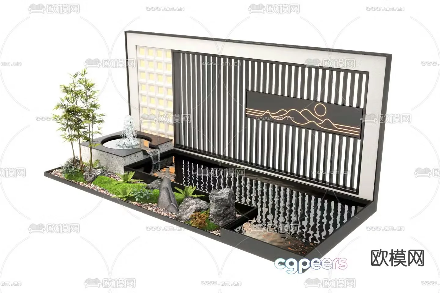 Modern landscape wall fountain pool plunge pool sketch 3D model