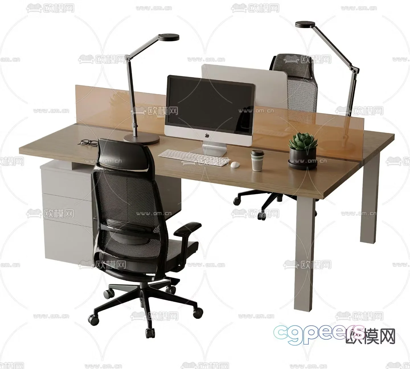 Employee workstation desk 3D model
