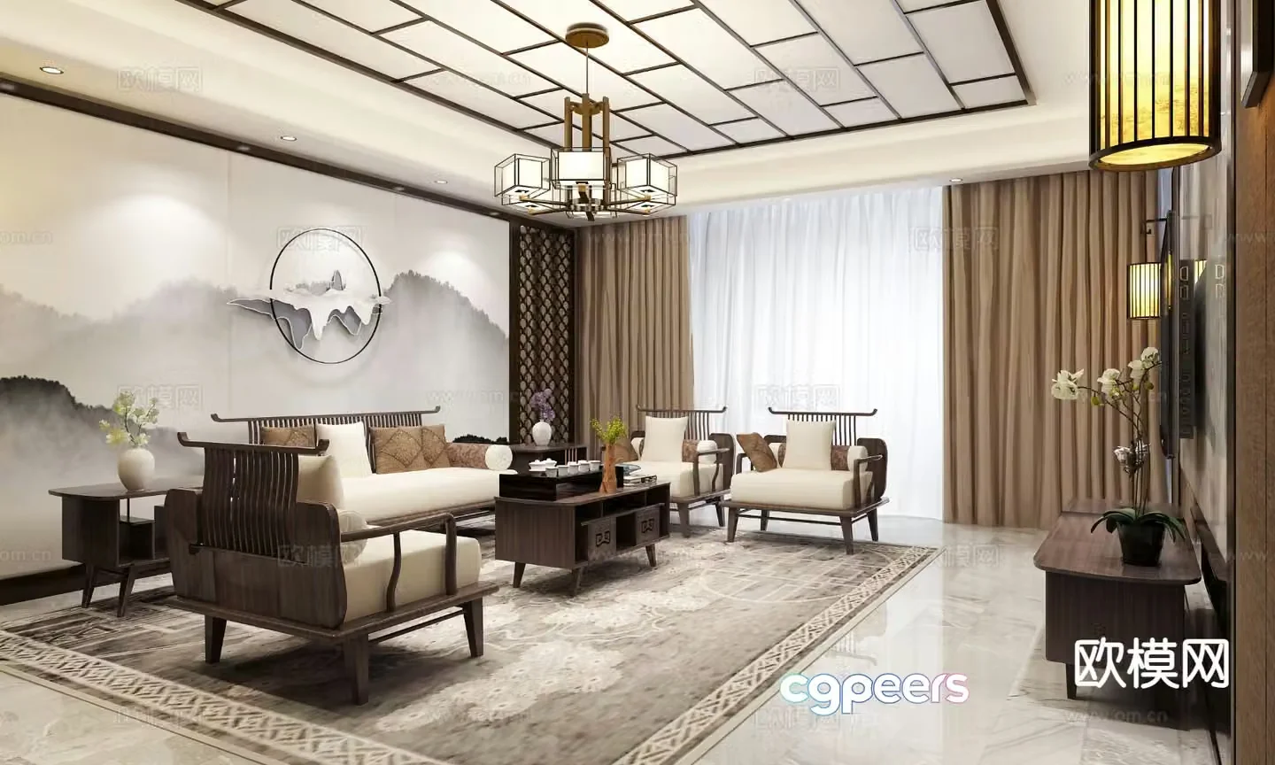 New Chinese style living room 3d model