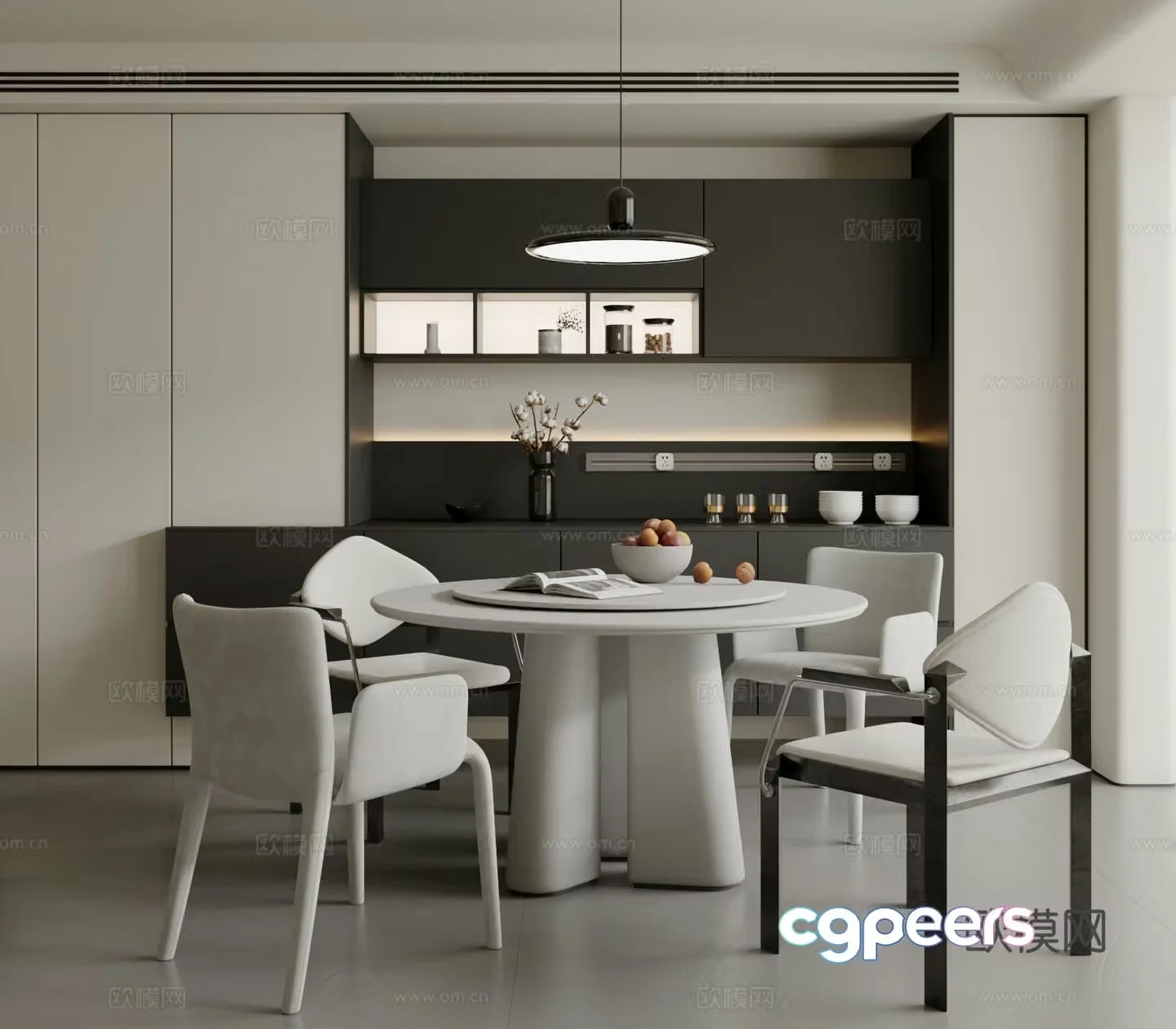 Modern restaurant Minimalist restaurant Round dining table and chair 3D model