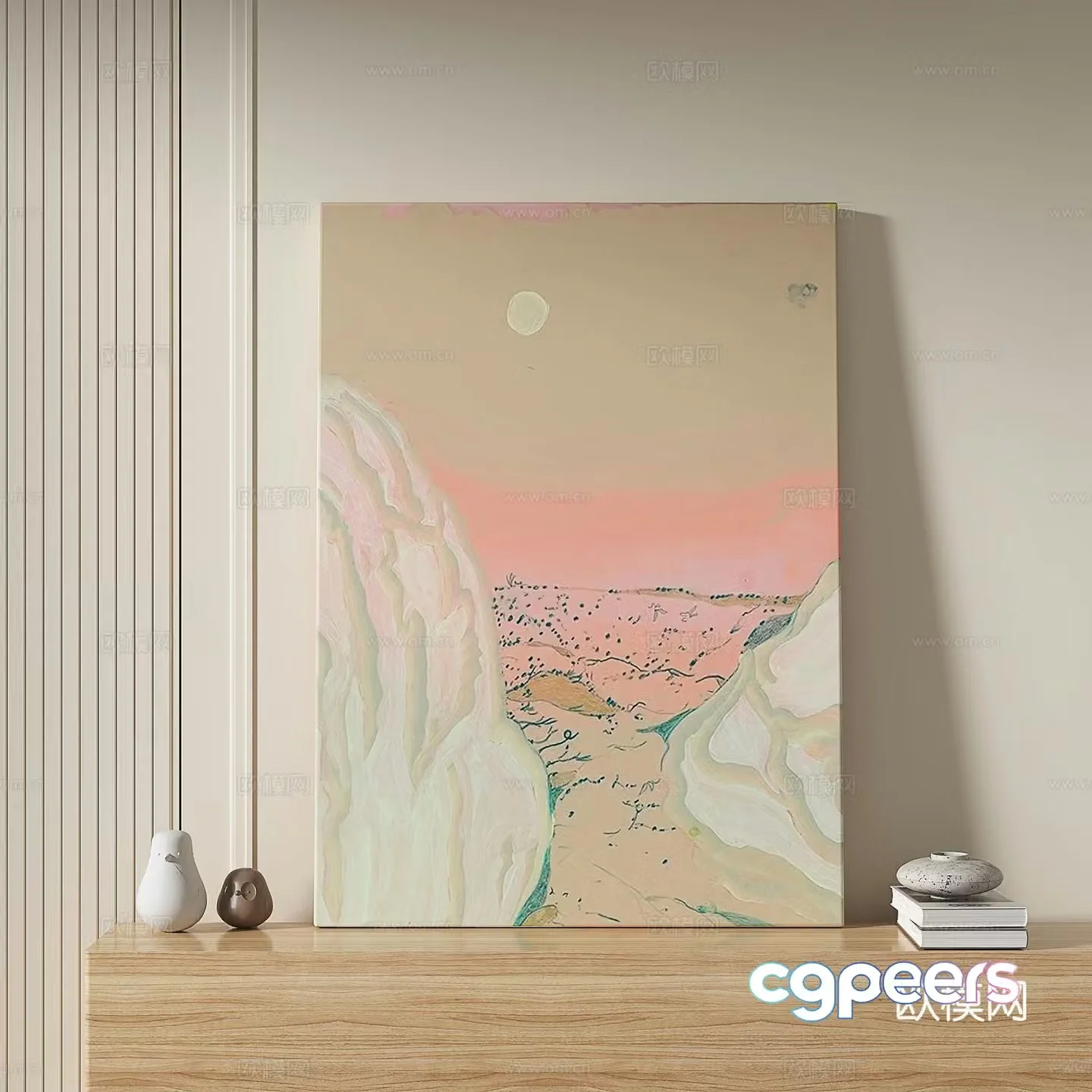 Modern light luxury cream retro simple decorative painting 3d model