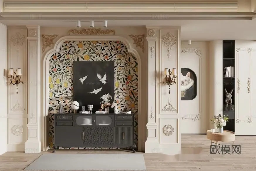 The Main Subject Is A Wall With A Painting Of A Cat 3D Model – 154 – VRAY Render