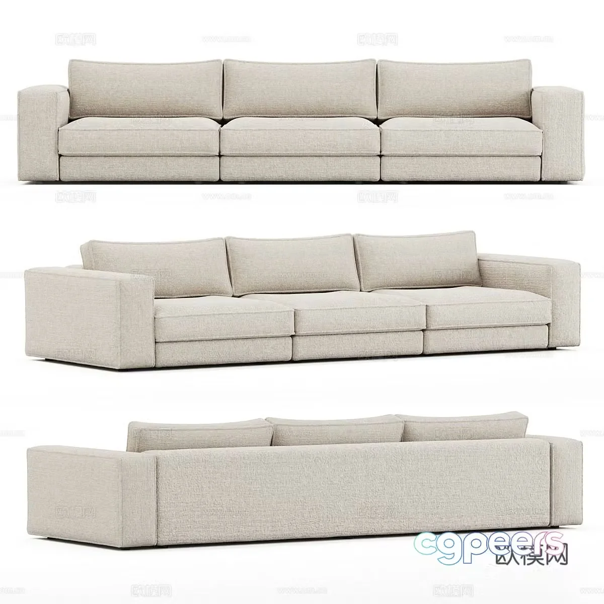 Modern fabric sofa three-seat sofa 3d model