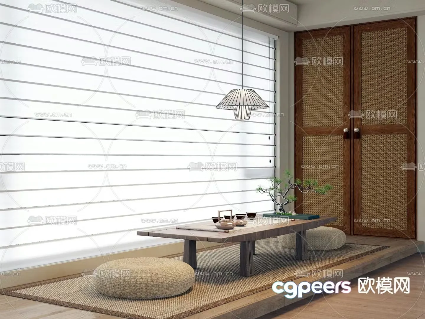 Japanese tea table solid wood tea table 3d model