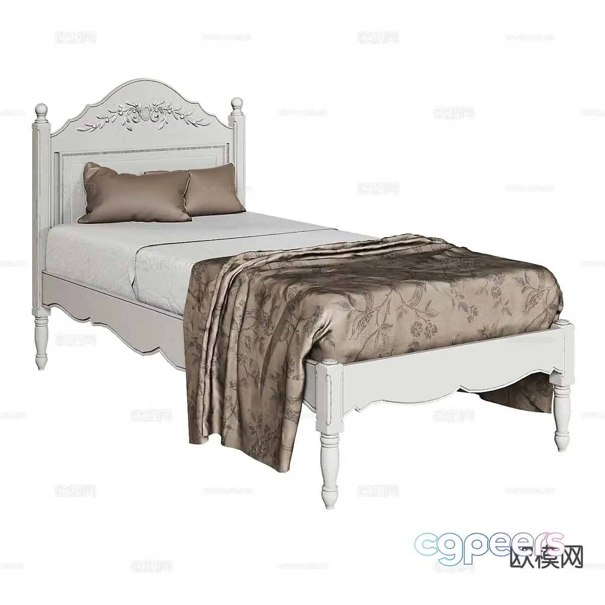 French simple single bed 3d model