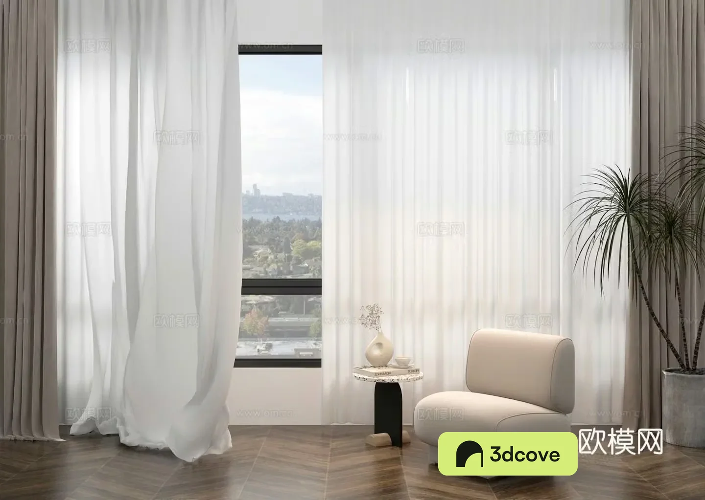 Modern cream curtains and screens lazy sofa