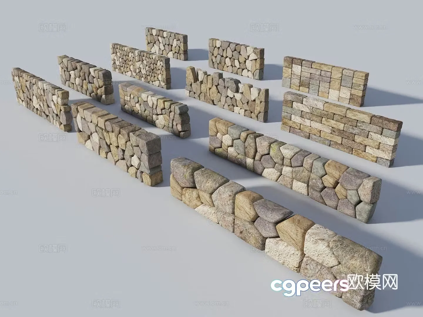 Chinese style fence stone wall landscape wall retaining wall 3d model