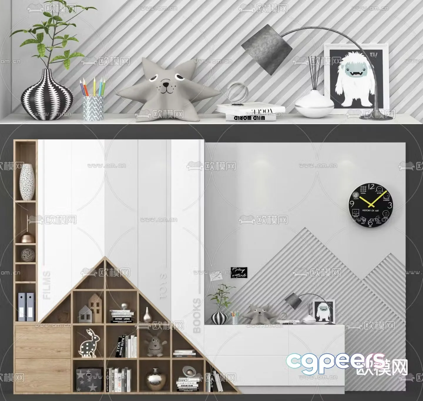 Modern children’s bookcase decorative cabinet 3d model