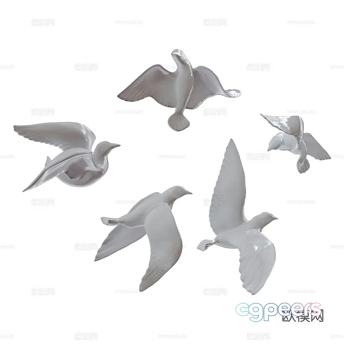 Modern flying bird wall decoration white dove wall decoration 3d model