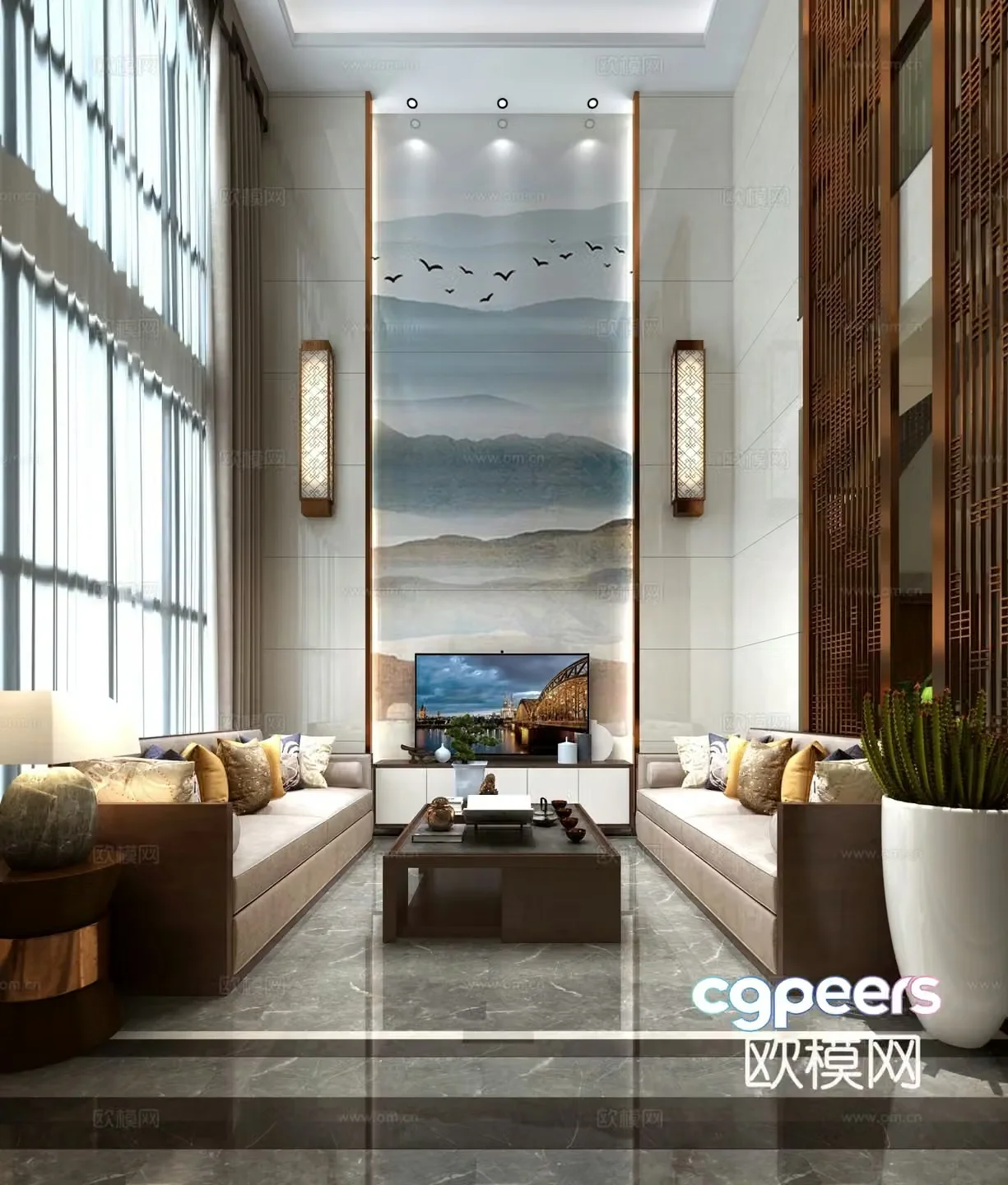 Villa living room villa hollow 3d model