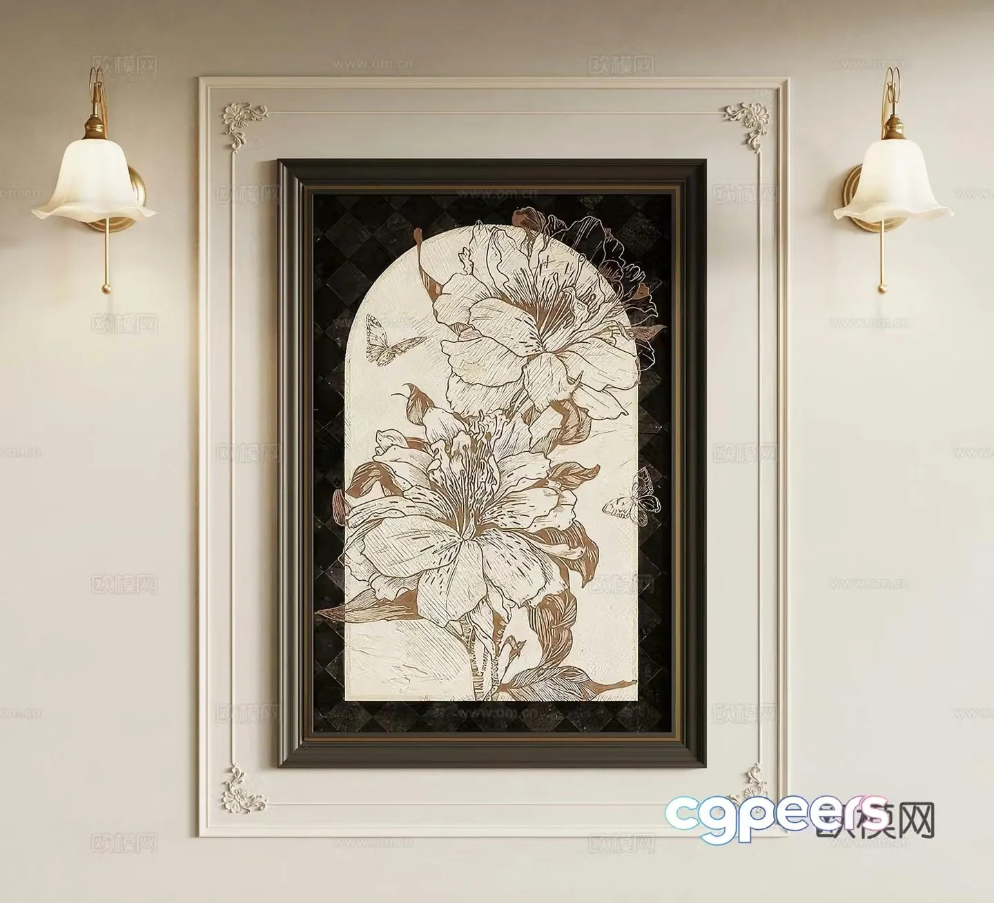 08 French retro medieval style decorative painting French wall lamp 3D model