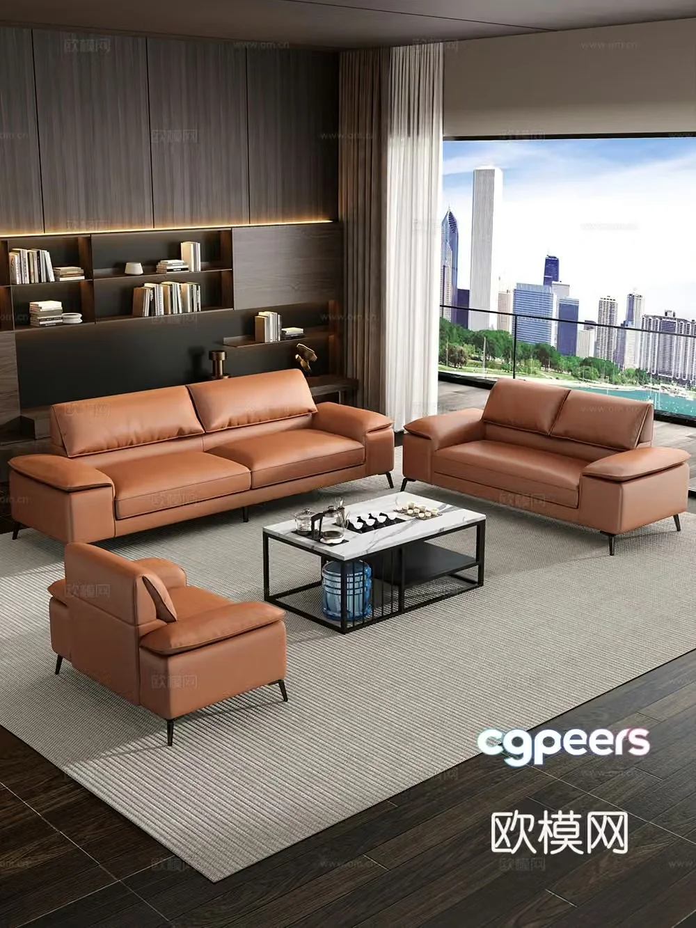 Italian simple home living room sofa coffee table combination leather sofa office sofa 3D model