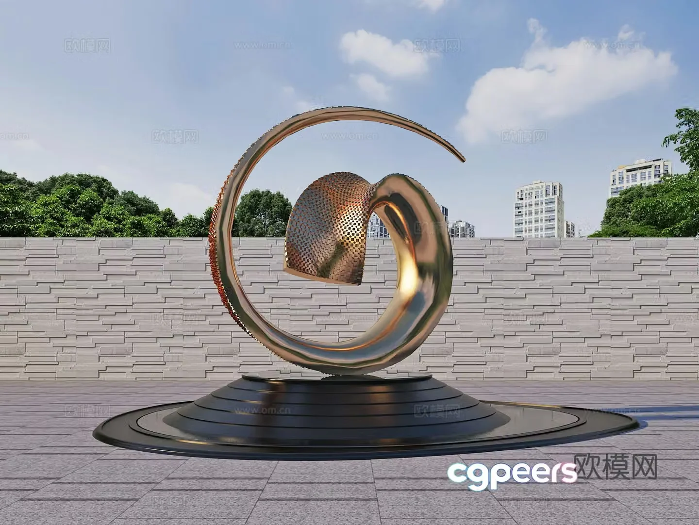 Square installation sculpture Landscape art sketch 3d model