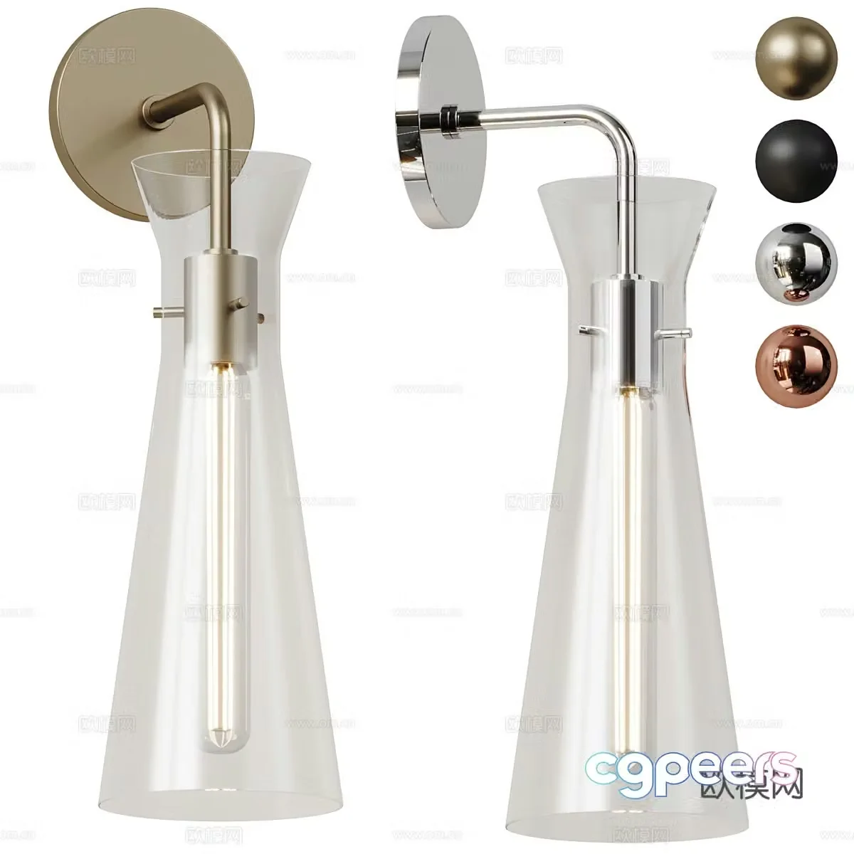 New Chinese style light luxury glass wall lamp 3D model