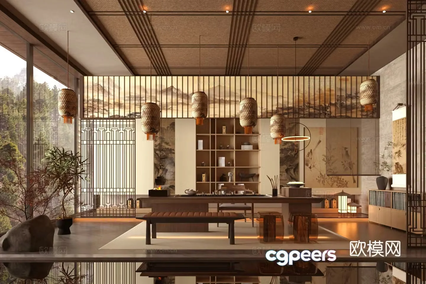 New Chinese-style Zen Tea Room Song Dynasty Famous Club Hall Song Dynasty Aesthetic Tea Room Tea Restaurant Box 3D Model