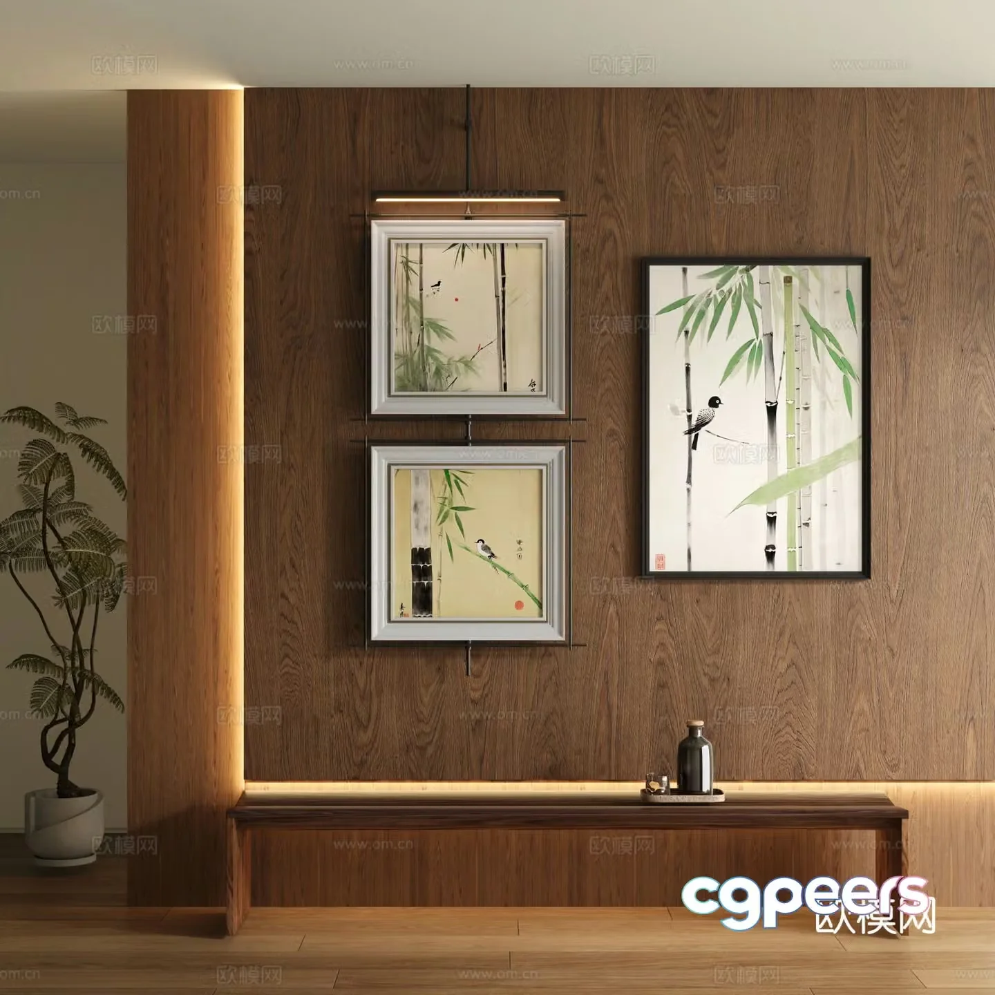 New Chinese style decorative painting bamboo hanging painting 3d model