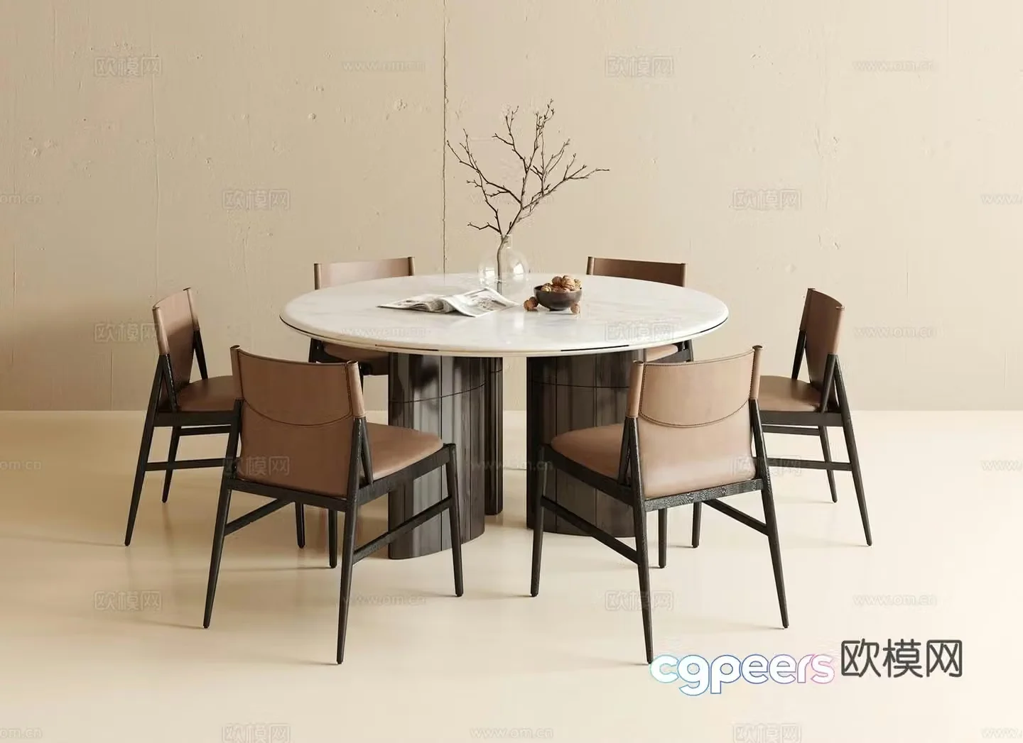 Modern Italian dining table and chairs_Modern Italian dining table and chairs 3D model