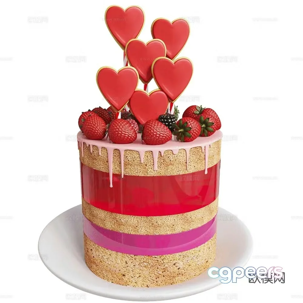Valentine’s Day Cake Birthday Cake Strawberry Cake Strawberry Cake 3d Model